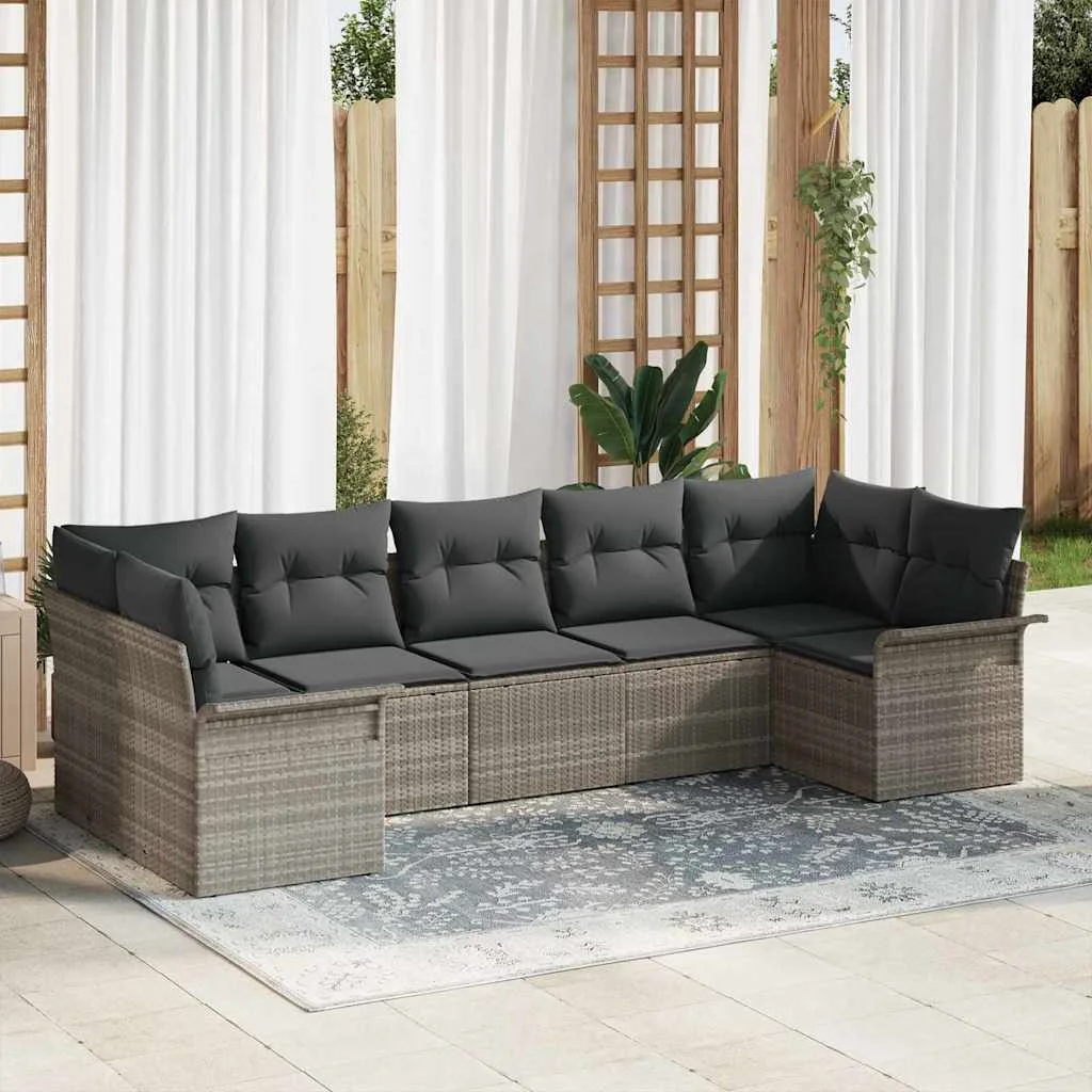 Súprava záhradných pohoviek 7 pcs Svetlosivá Poly ratan
