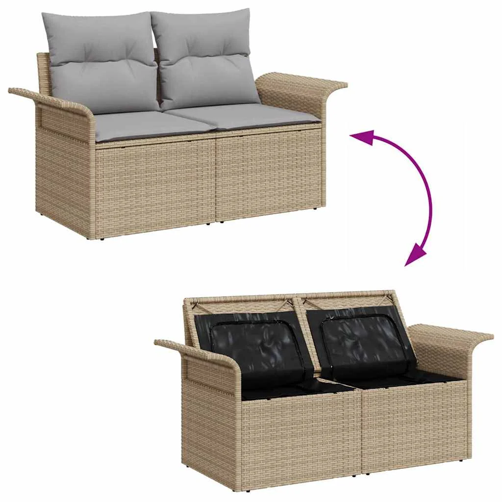 Súprava záhradných pohoviek s úložiskom 10 pcs Béžová polyratan