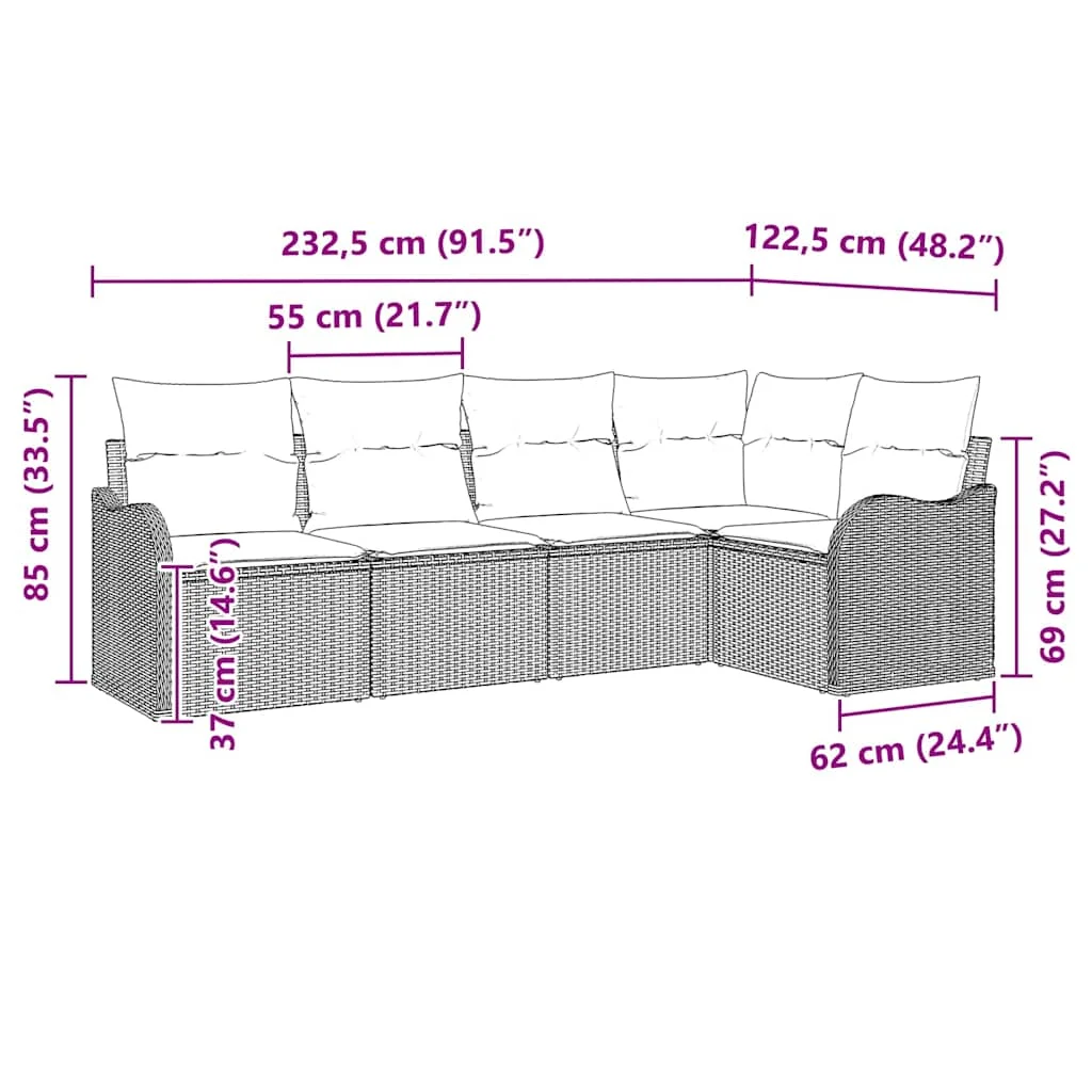 Súprava záhradných pohoviek s úložiskom 5 pcs Béžová polyratan