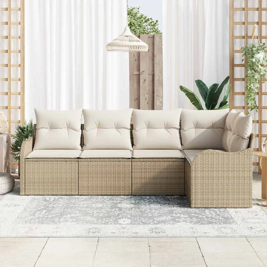 Súprava záhradných pohoviek s úložiskom 5 pcs Béžová polyratan
