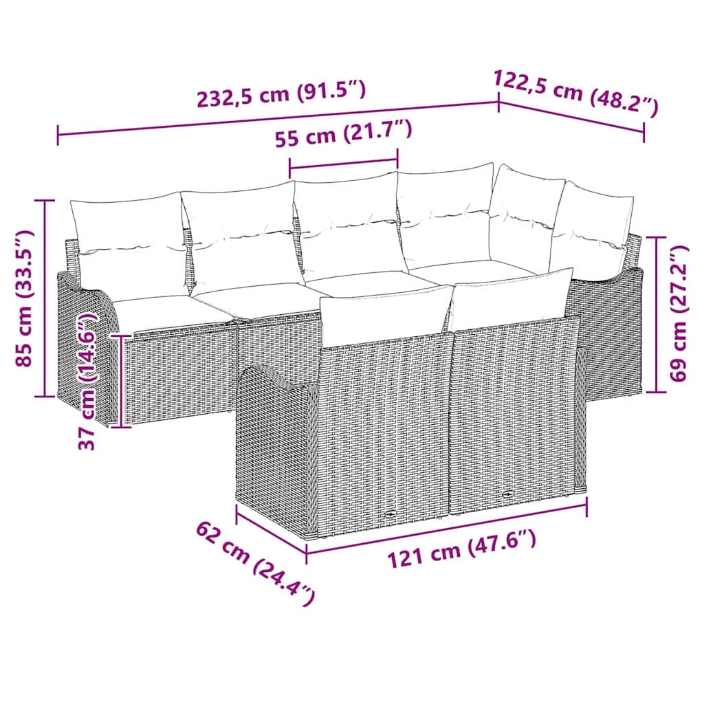 Súprava záhradných pohoviek s vankúšom 7 pcs Béžová Poly ratan