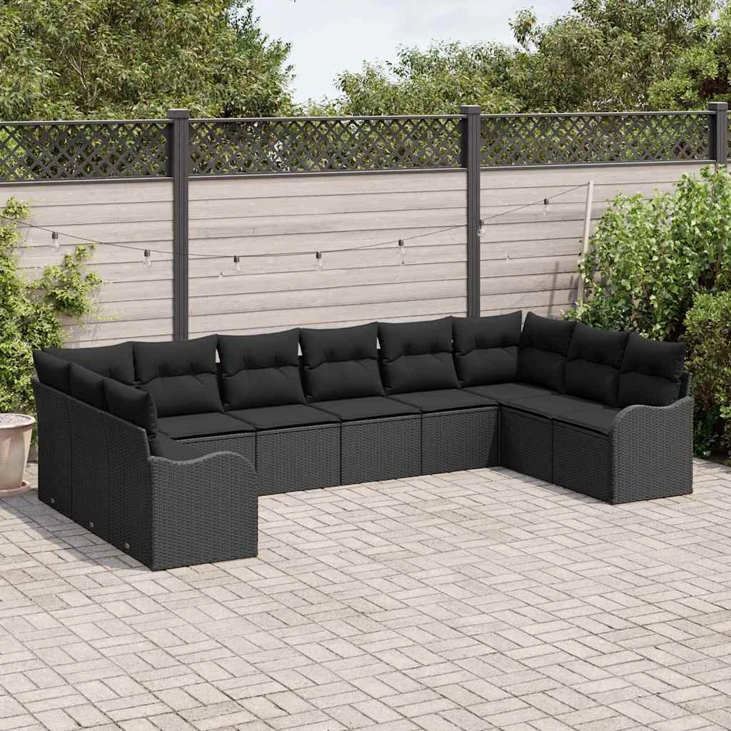 Súprava záhradných pohoviek s úložiskom 10 pcs Čierna polyratan