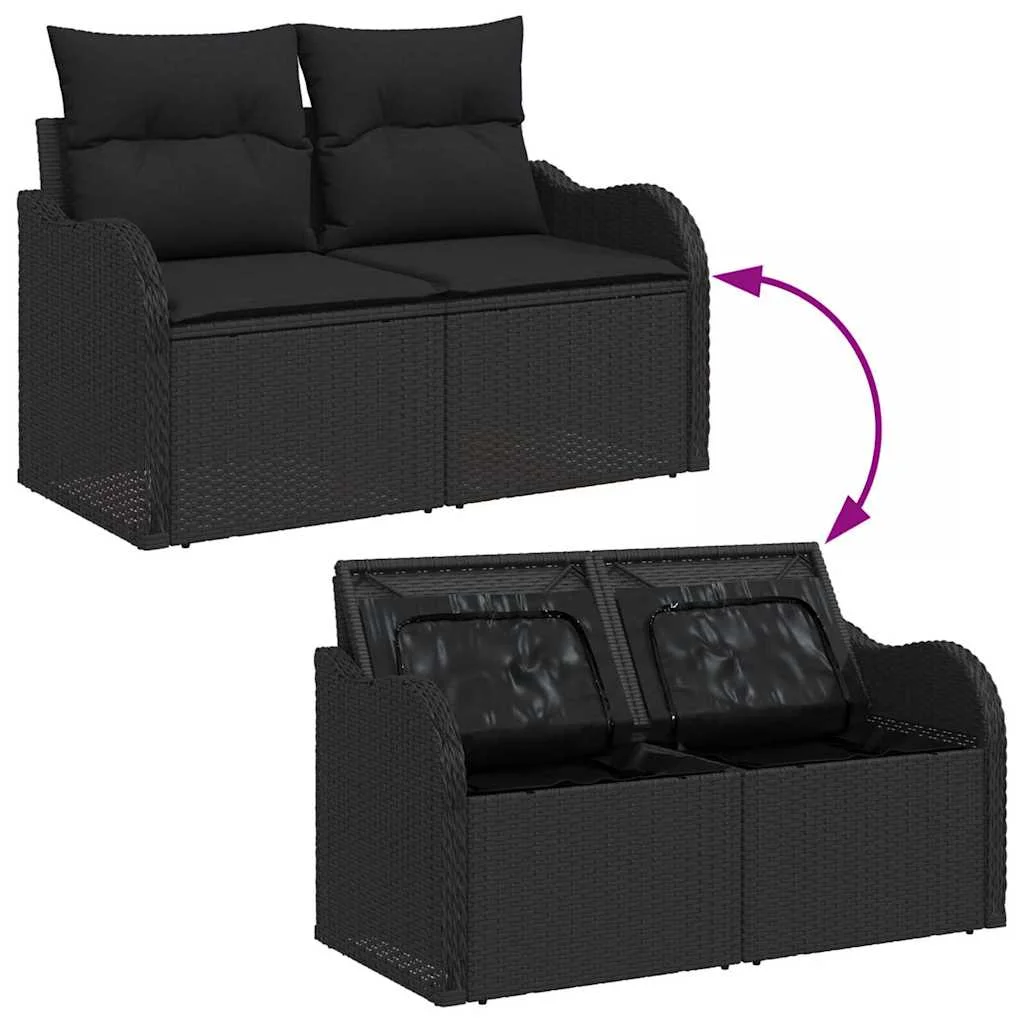 Súprava záhradných pohoviek s úložiskom 10 pcs Čierna polyratan