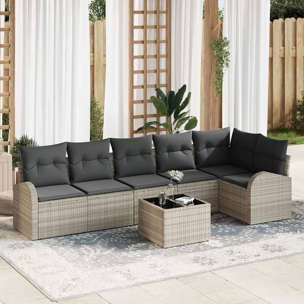 Súprava záhradných pohoviek 7 pcs Svetlosivá Poly ratan