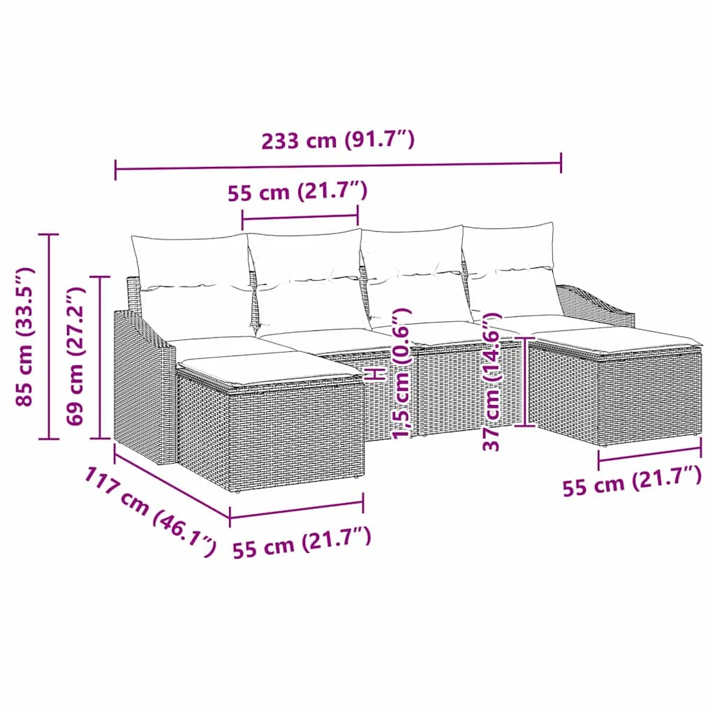 Záhradný jedálenský set s vankúšom 6 pcs Hnedá a smotanová
