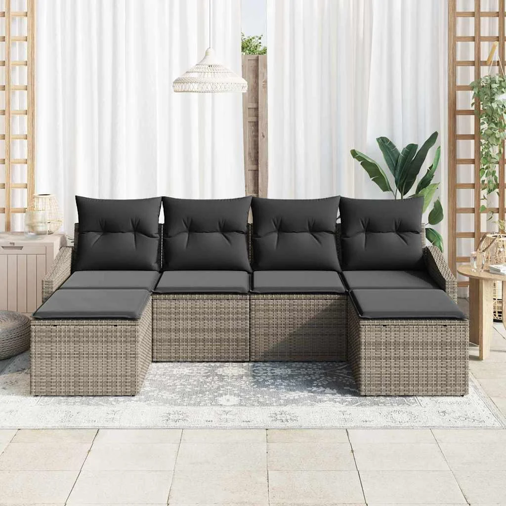Záhradný jedálenský set s vankúšom s úložiskom 6 pcs Sivá