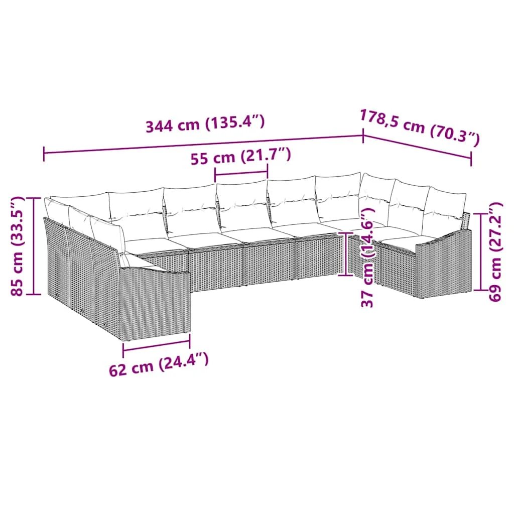 Súprava záhradných pohoviek s úložiskom 10 pcs Čierna polyratan