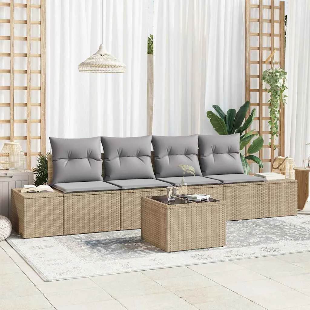 Súprava záhradných pohoviek 5 pcs Béžová a šedá polyratan