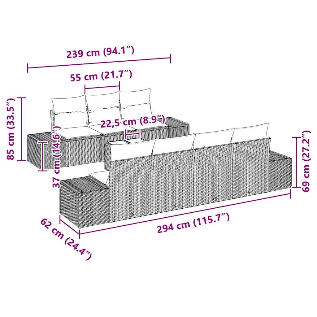 Súprava záhradných pohoviek 8 pcs Svetlo šedá a tmavo šedá