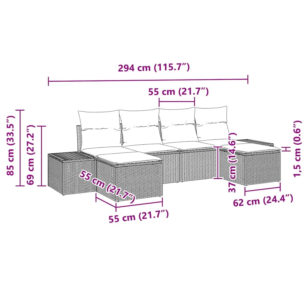 Súprava záhradných pohoviek 4 pcs Hnedá a smotanová polyratan