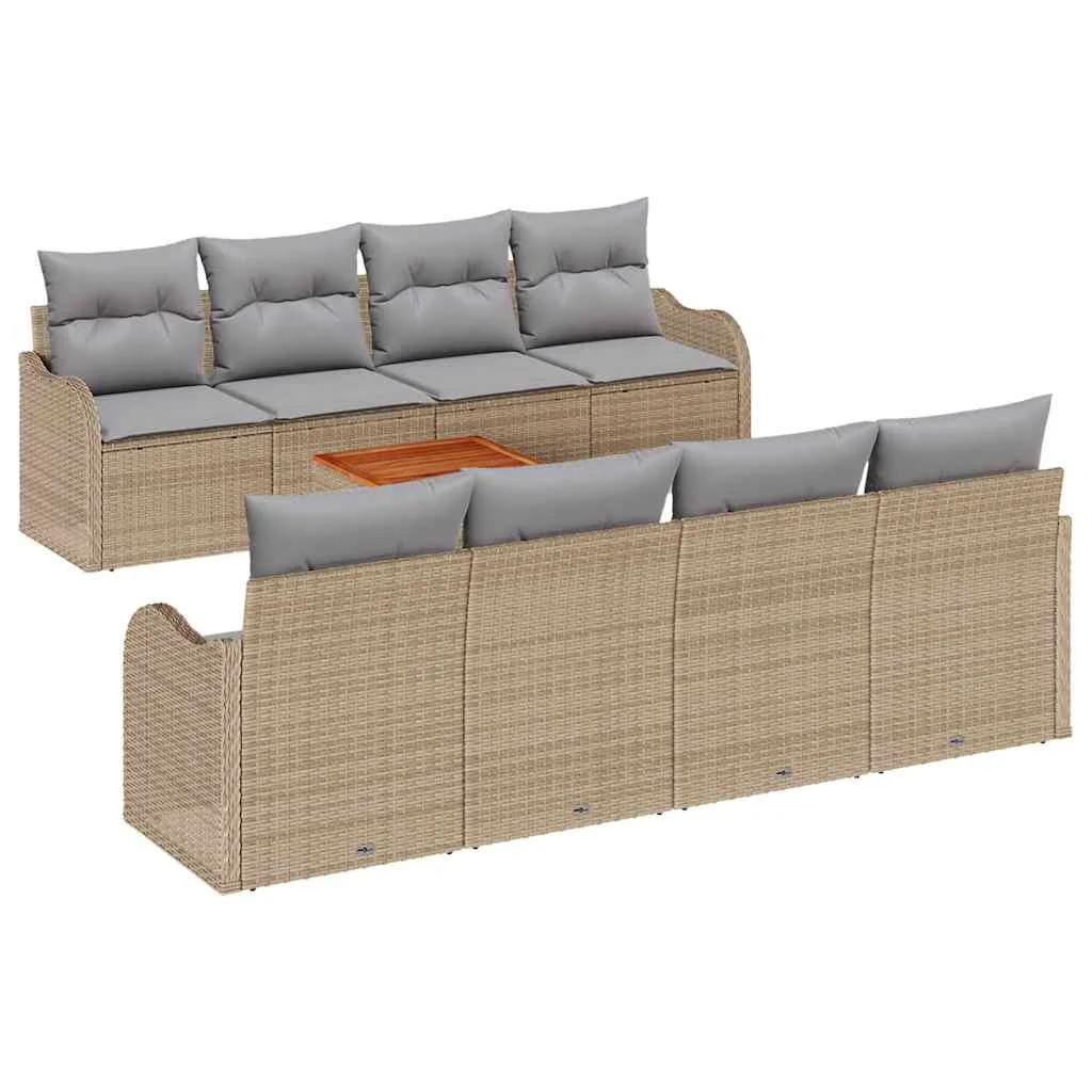 Súprava záhradných pohoviek 9 pcs Beige a svetlo šedá polyratan