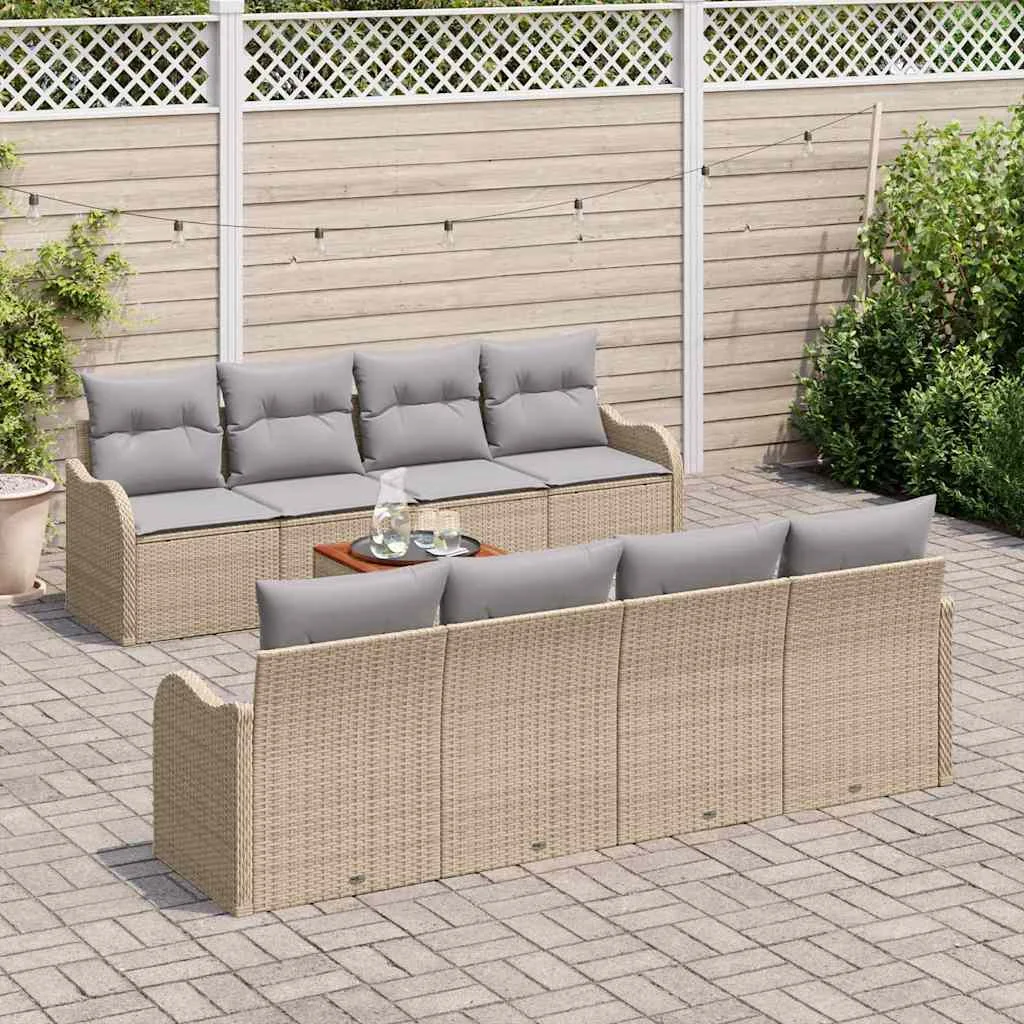 Súprava záhradných pohoviek 9 pcs Beige a svetlo šedá polyratan