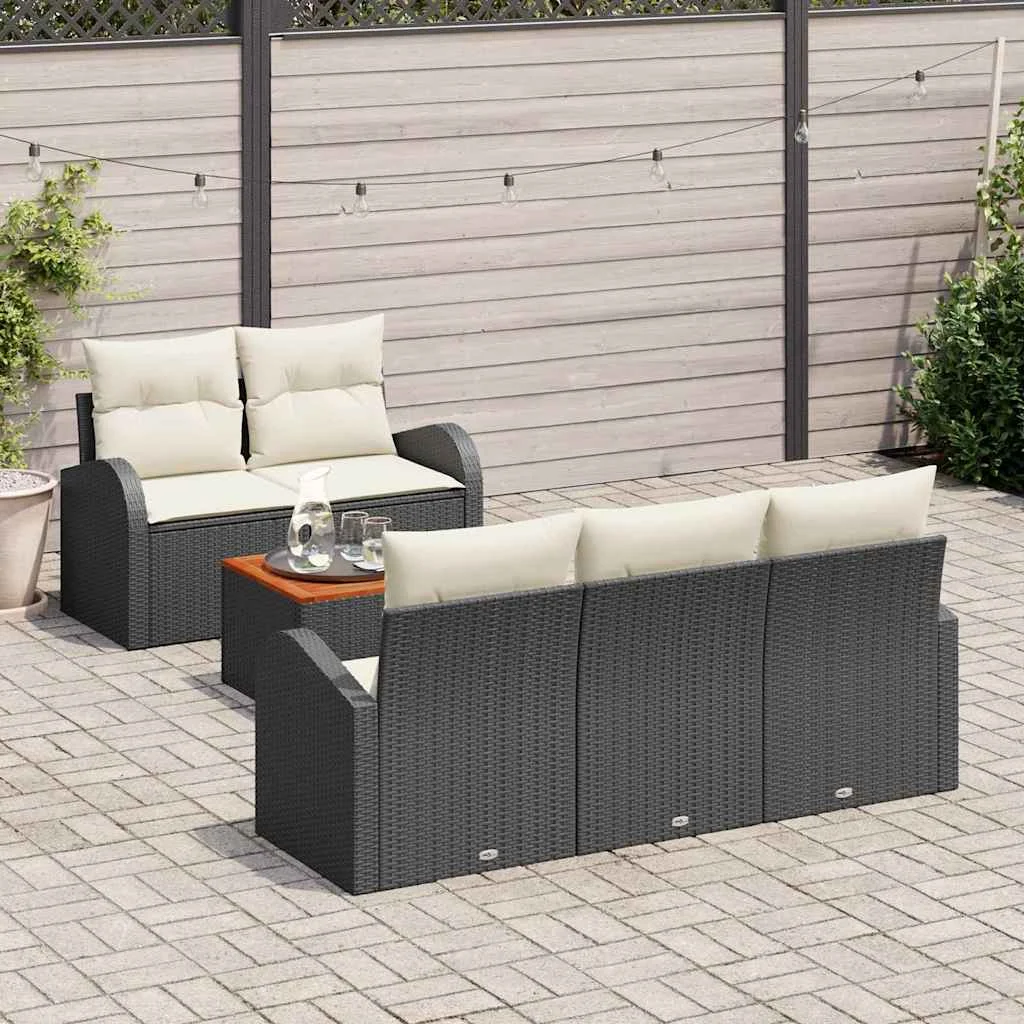 Súprava záhradných pohoviek 6 pcs Čierna a krémová polyratan