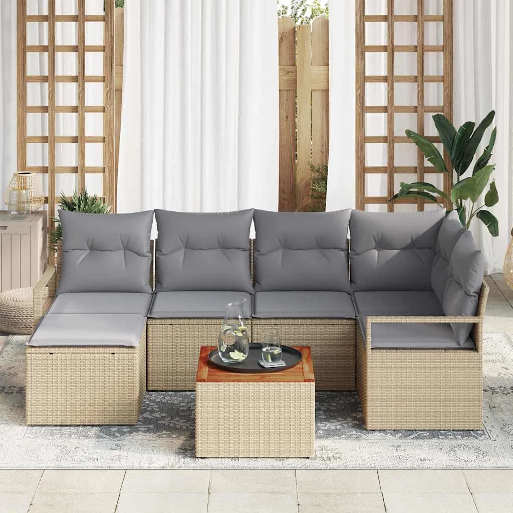 Súprava záhradných pohoviek 7 pcs Beige a svetlo šedá polyratan