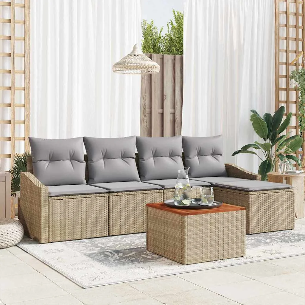 Súprava záhradných pohoviek 6 pcs Beige a svetlo šedá polyratan