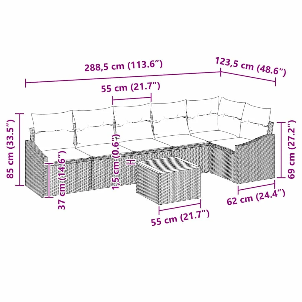 Súprava záhradných pohoviek 7 pcs Beige a svetlo šedá polyratan