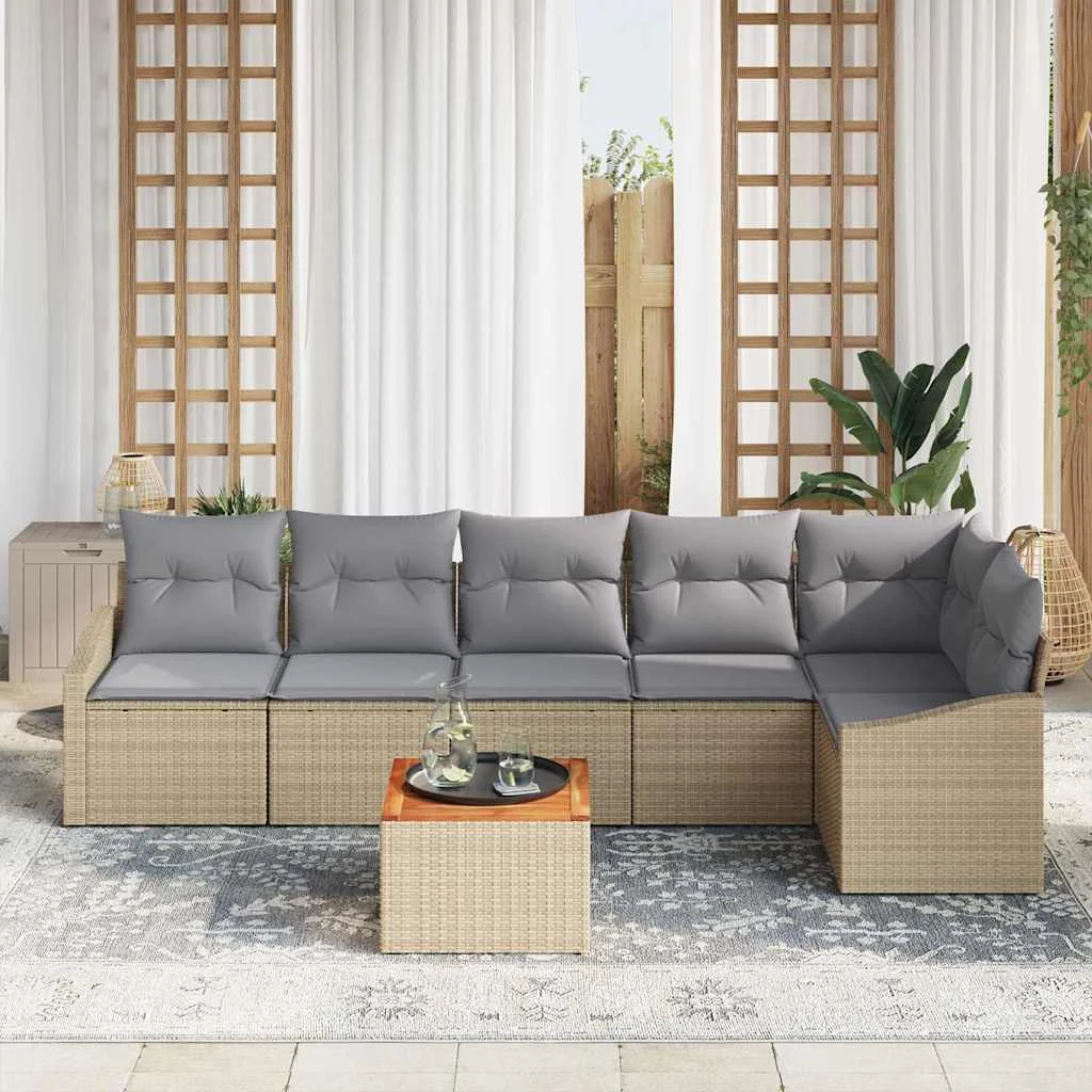 Súprava záhradných pohoviek 7 pcs Beige a svetlo šedá polyratan