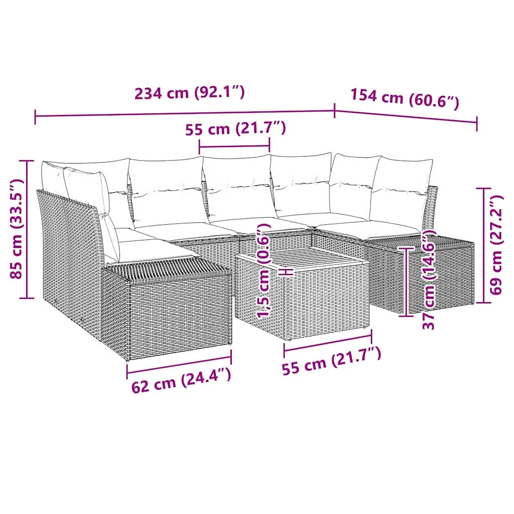 Súprava záhradných pohoviek 7 pcs béžová a svetlosivá
