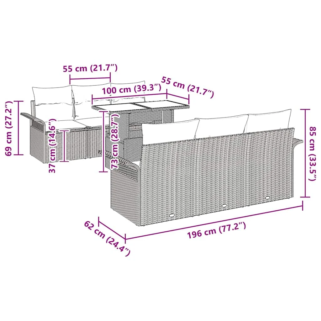 Súprava záhradných pohoviek 7 pcs Svetlosivá Poly Ratan