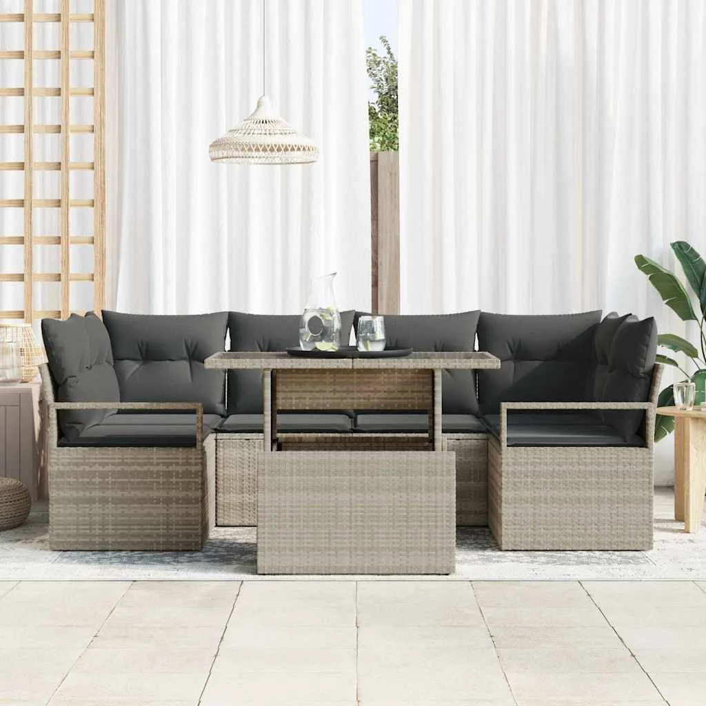 Súprava záhradných pohoviek 7 pcs Svetlosivá Poly ratan
