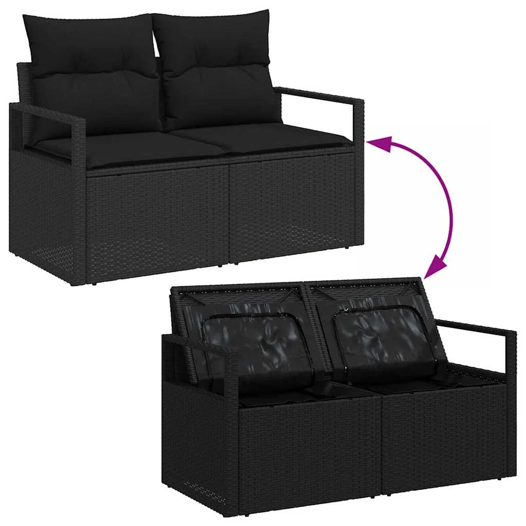 Súprava záhradných pohoviek s úložiskom 6 pcs Čierna Poly ratan