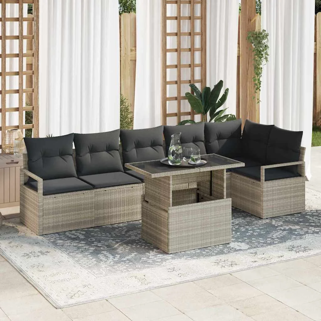 Súprava záhradných pohoviek 7 pcs Svetlosivá Poly ratan