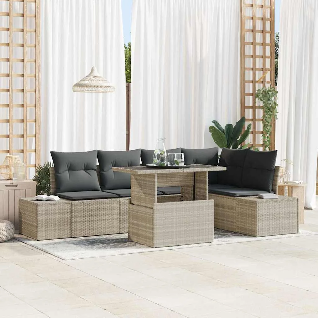 Súprava záhradných pohoviek 6 pcs Svetlosivá Poly ratan