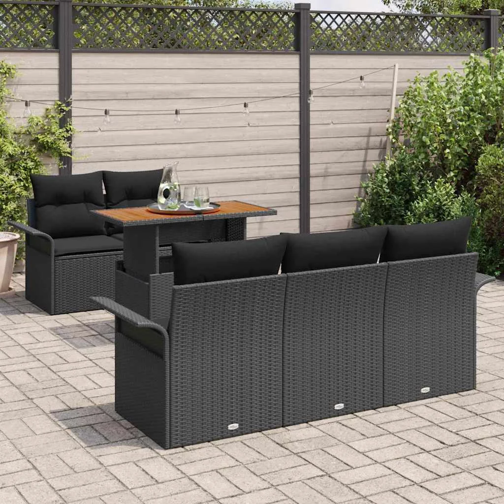 Súprava záhradných pohoviek s úložiskom 6 pcs Čierna Poly ratan
