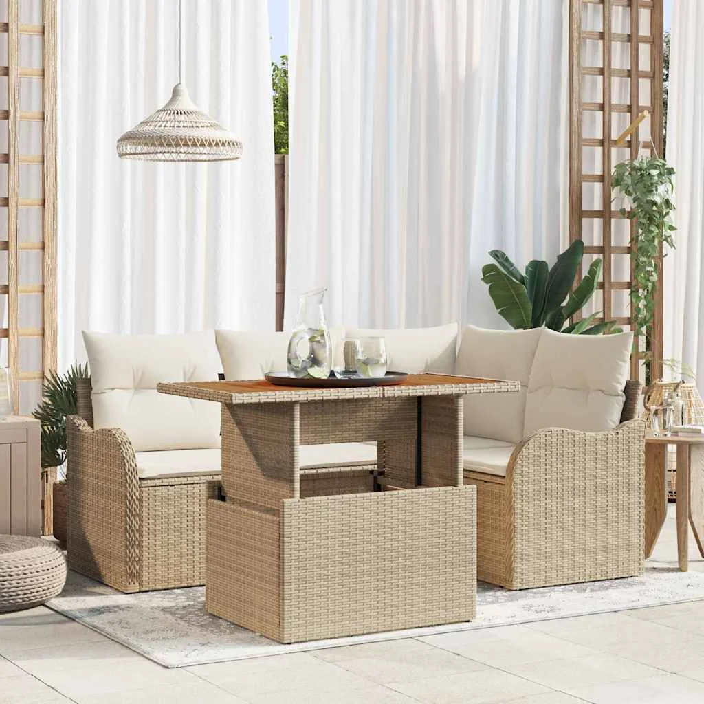 Súprava záhradných pohoviek s úložiskom 5 pcs Béžová Poly ratan