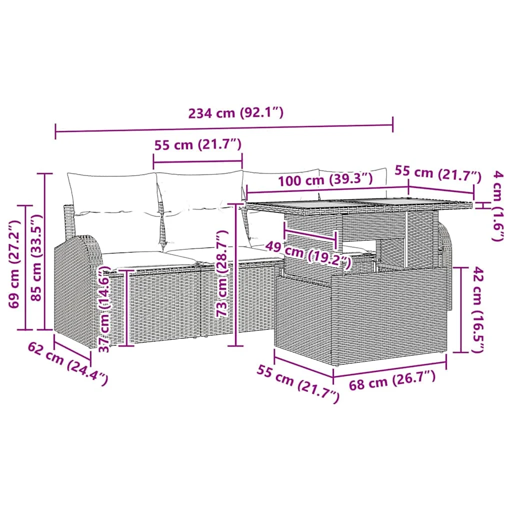 Súprava záhradných pohoviek s úložiskom 5 pcs Béžová Poly ratan