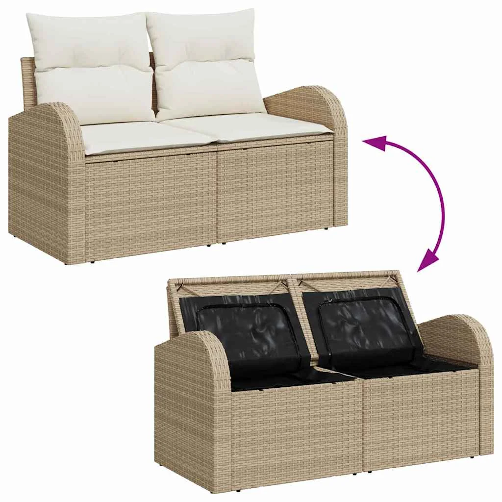 Súprava záhradných pohoviek s úložiskom 5 pcs Béžová Poly ratan