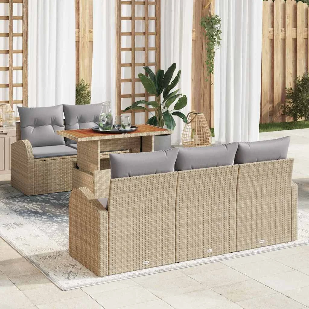 Súprava záhradných pohoviek s úložiskom 6 pcs Béžová Poly ratan
