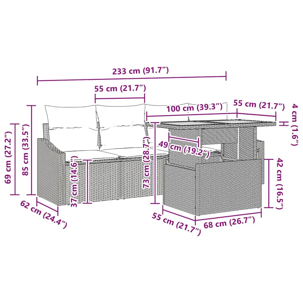 Súprava záhradných pohoviek s úložiskom 5 pcs Béžová Poly ratan