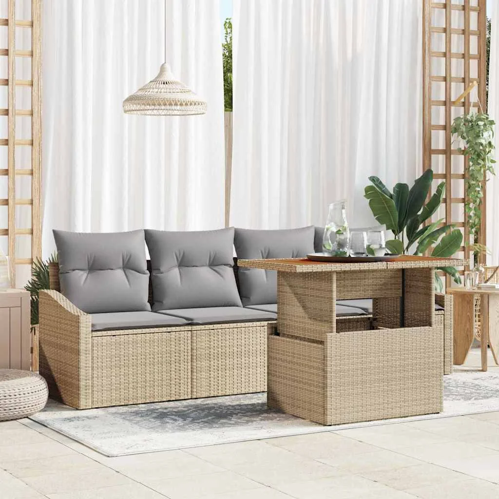 Súprava záhradných pohoviek s úložiskom 5 pcs Béžová Poly ratan