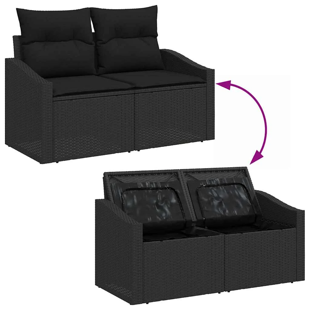 Súprava záhradných pohoviek s úložiskom 5 pcs Čierna Poly ratan