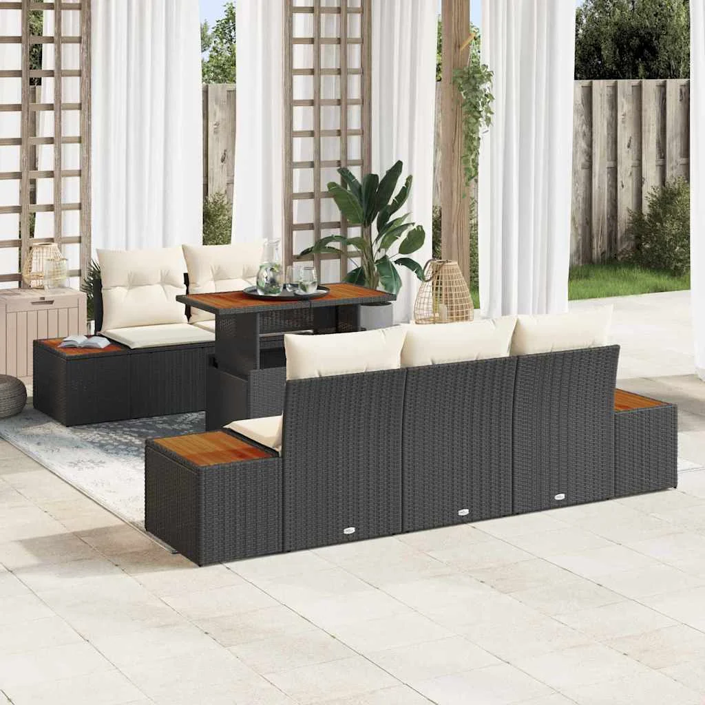 Súprava záhradných pohoviek s úložiskom 6 pcs Čierna Poly ratan