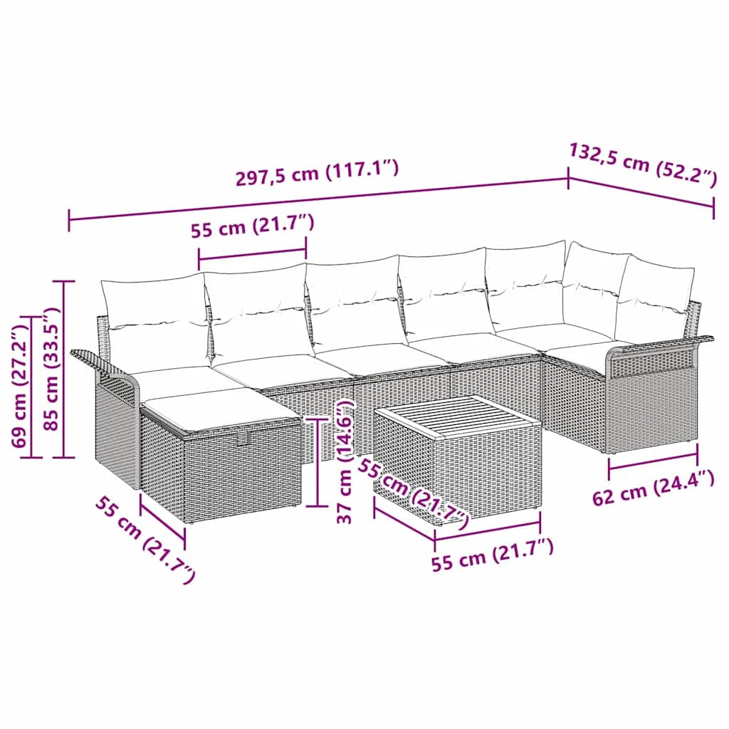 Súprava záhradných pohoviek 8 pcs Čierna polyratan