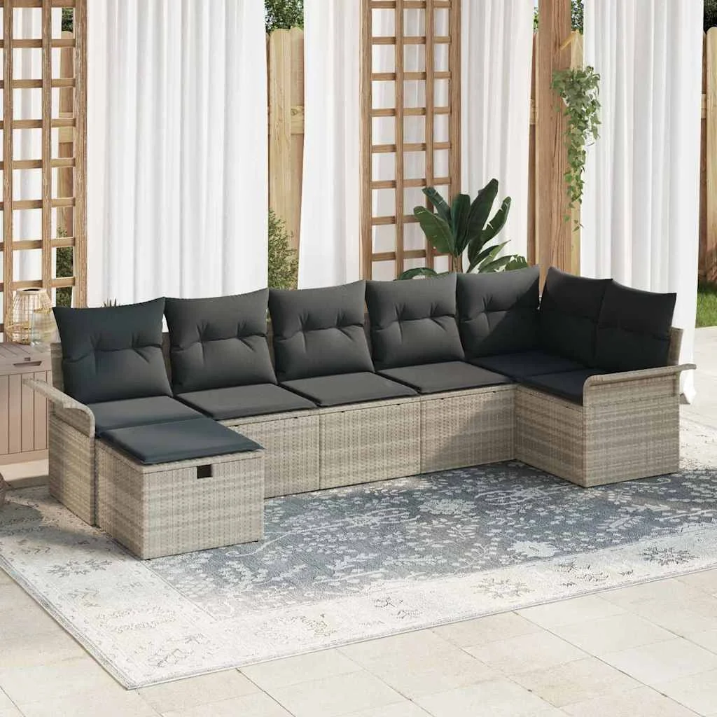 Súprava záhradných pohoviek 7 pcs Svetlosivá Poly ratan