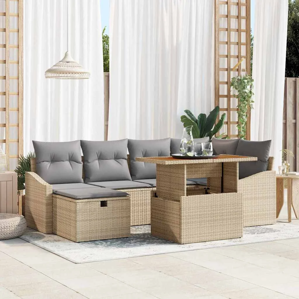 Súprava záhradných pohoviek 7 pcs Béžová polyratan