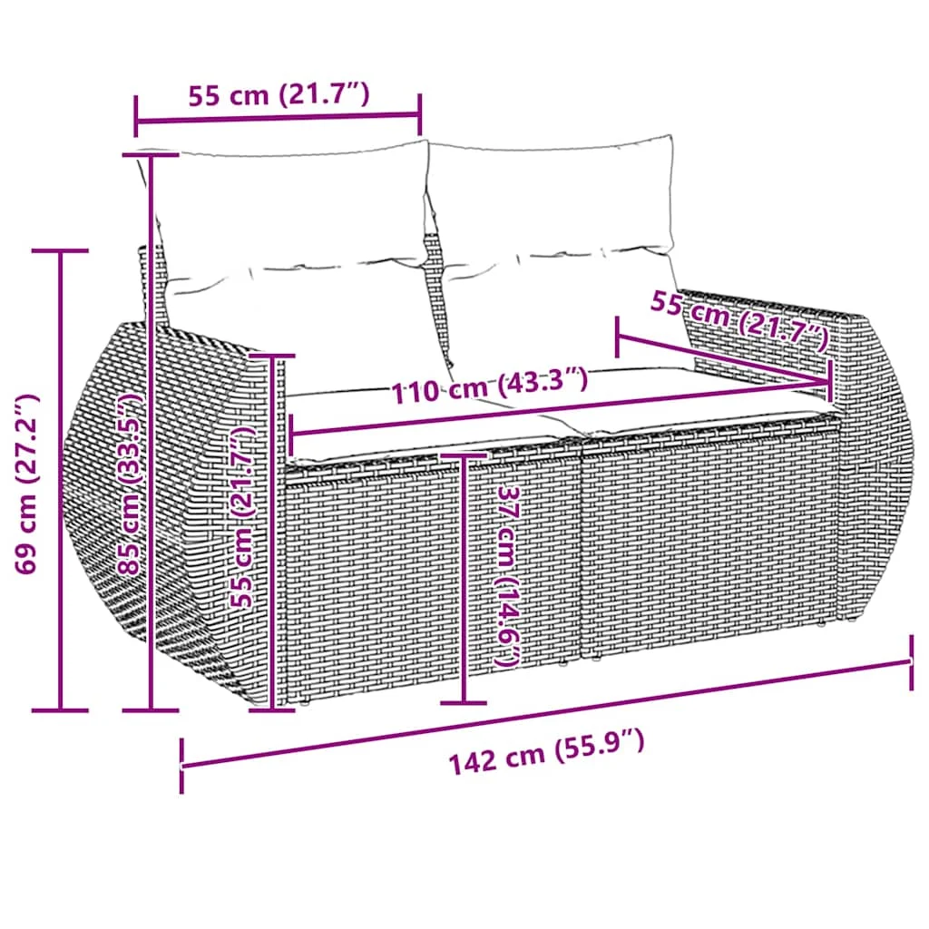 Súprava záhradných pohoviek 9 pcs Béžová polyratan