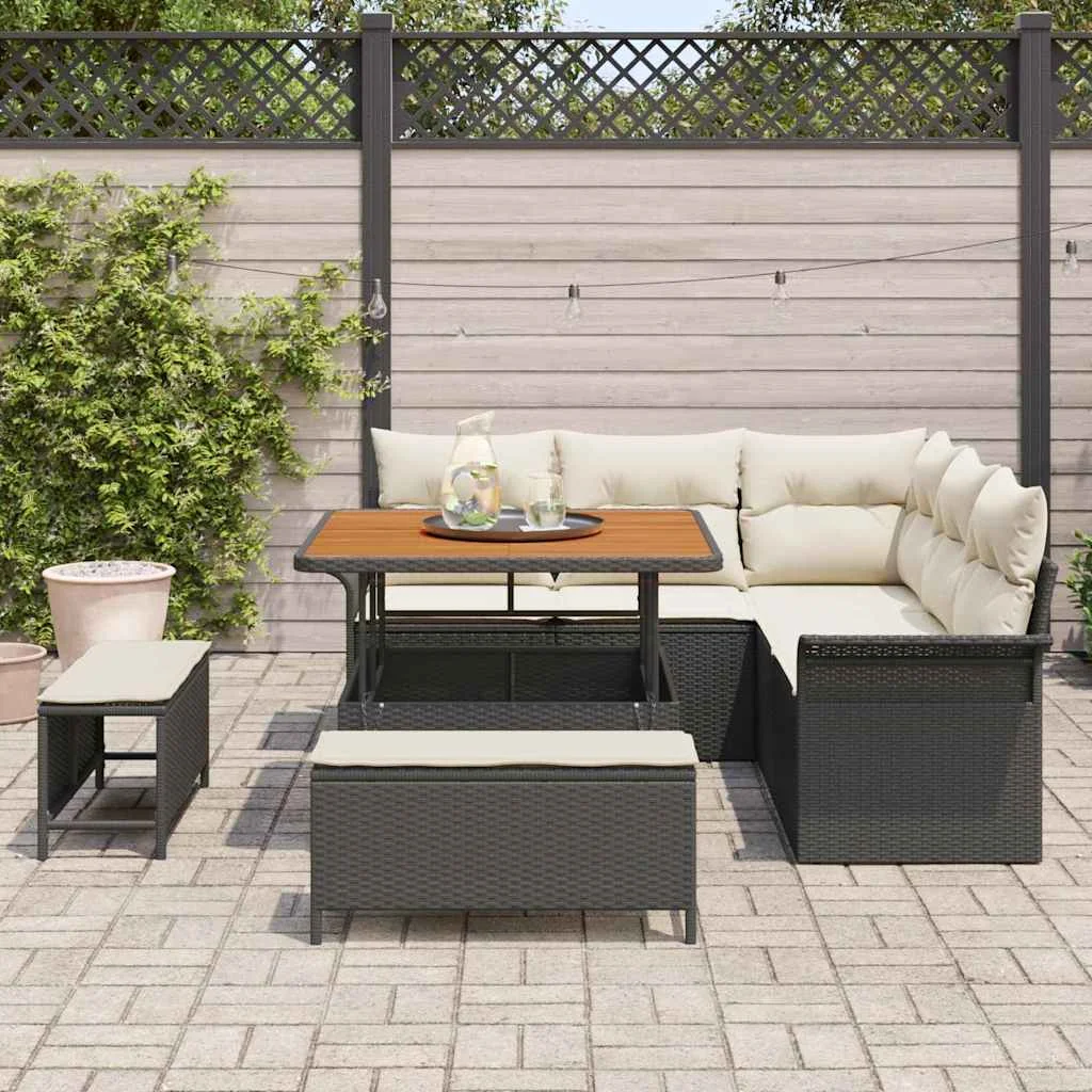 Súprava záhradných pohoviek 8 pcs Čierna polyratan