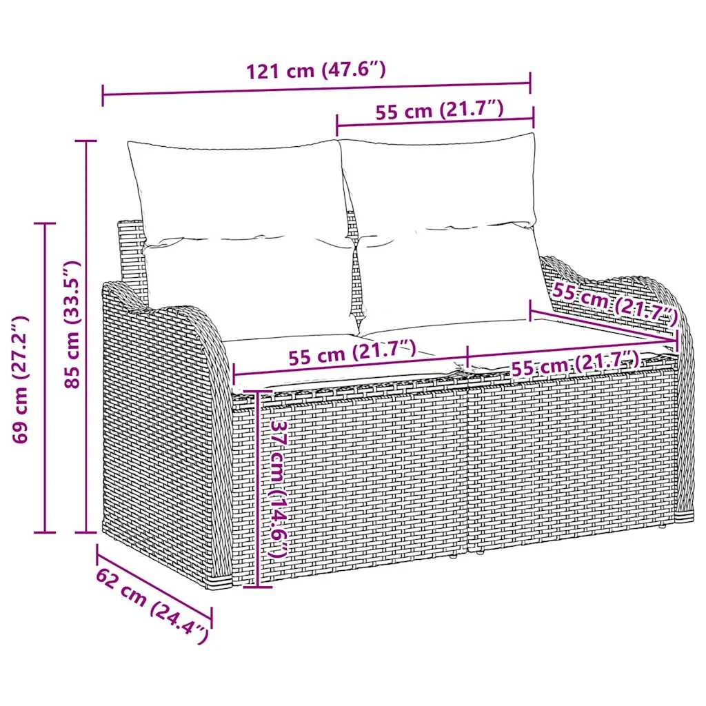 Súprava záhradných pohoviek 8 pcs Čierna polyratan