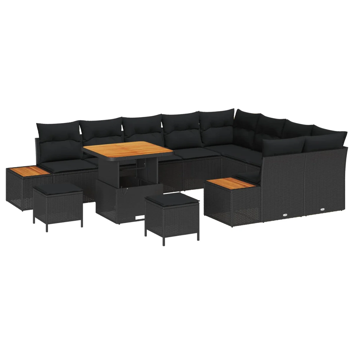 Súprava záhradných pohoviek 12 pcs Čierna polyratan