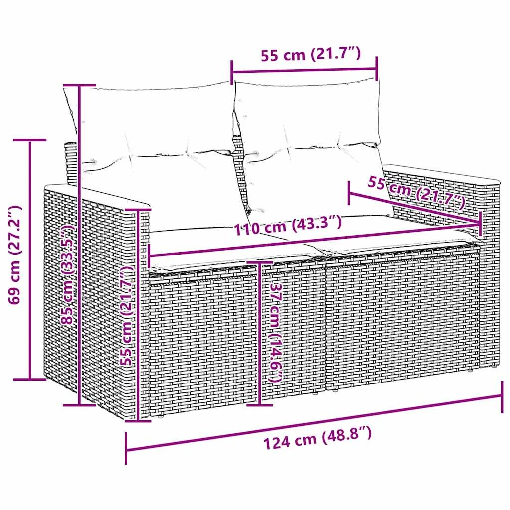 Súprava záhradných pohoviek 9 pcs Béžová polyratan
