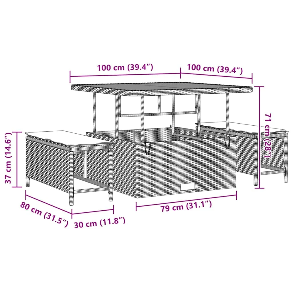 Súprava záhradných pohoviek 9 pcs Béžová polyratan