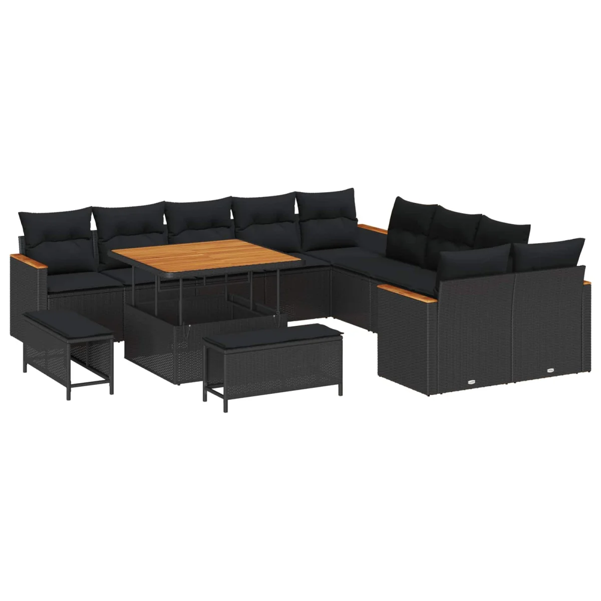Súprava záhradných pohoviek 13 pcs Čierna polyratan