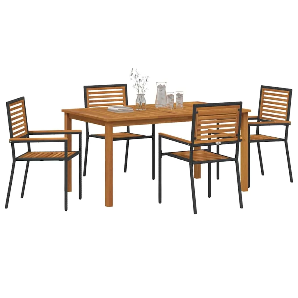 Záhradný jedálenský set 5 pcs Čierna Pevné akáciové drevo