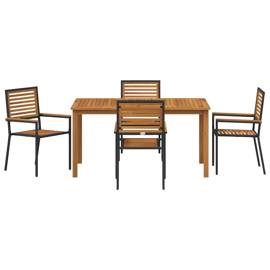 Záhradný jedálenský set 5 pcs Čierna Pevné akáciové drevo