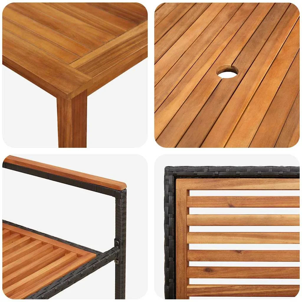 Záhradný jedálenský set 5 pcs Čierna Pevné akáciové drevo