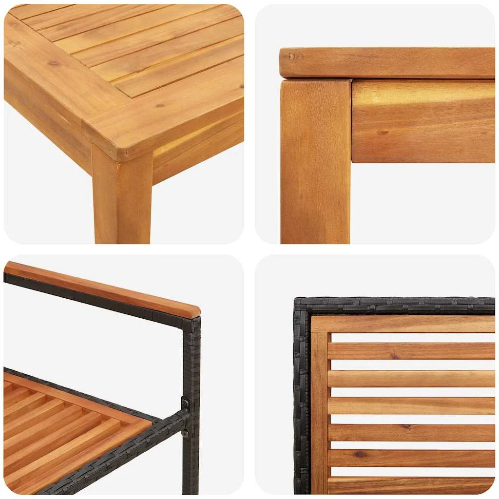 Záhradný jedálenský set 5 pcs Čierna Pevné akáciové drevo